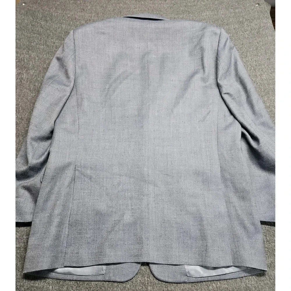 Jos A Bank Mens 44L Blazer Sport Coat Wool Silk Blend Herringbone Gray 2 Button